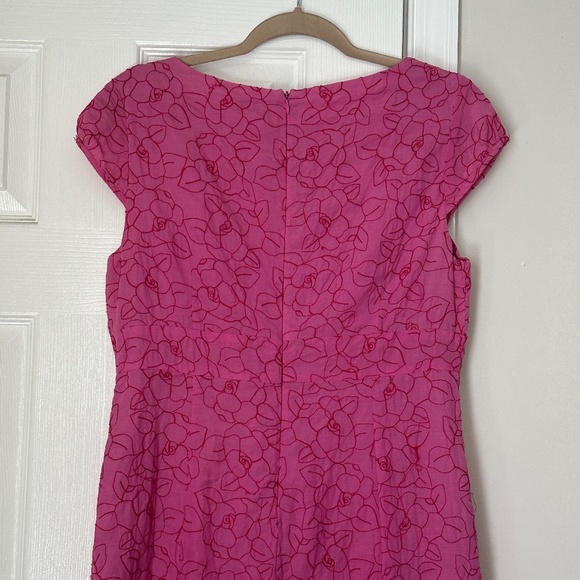 Bob Mackie Studio Silk Cotton Cap Sleeve Keyhole Swing Dress Floral Pink Size 10 - Picture 3 of 9